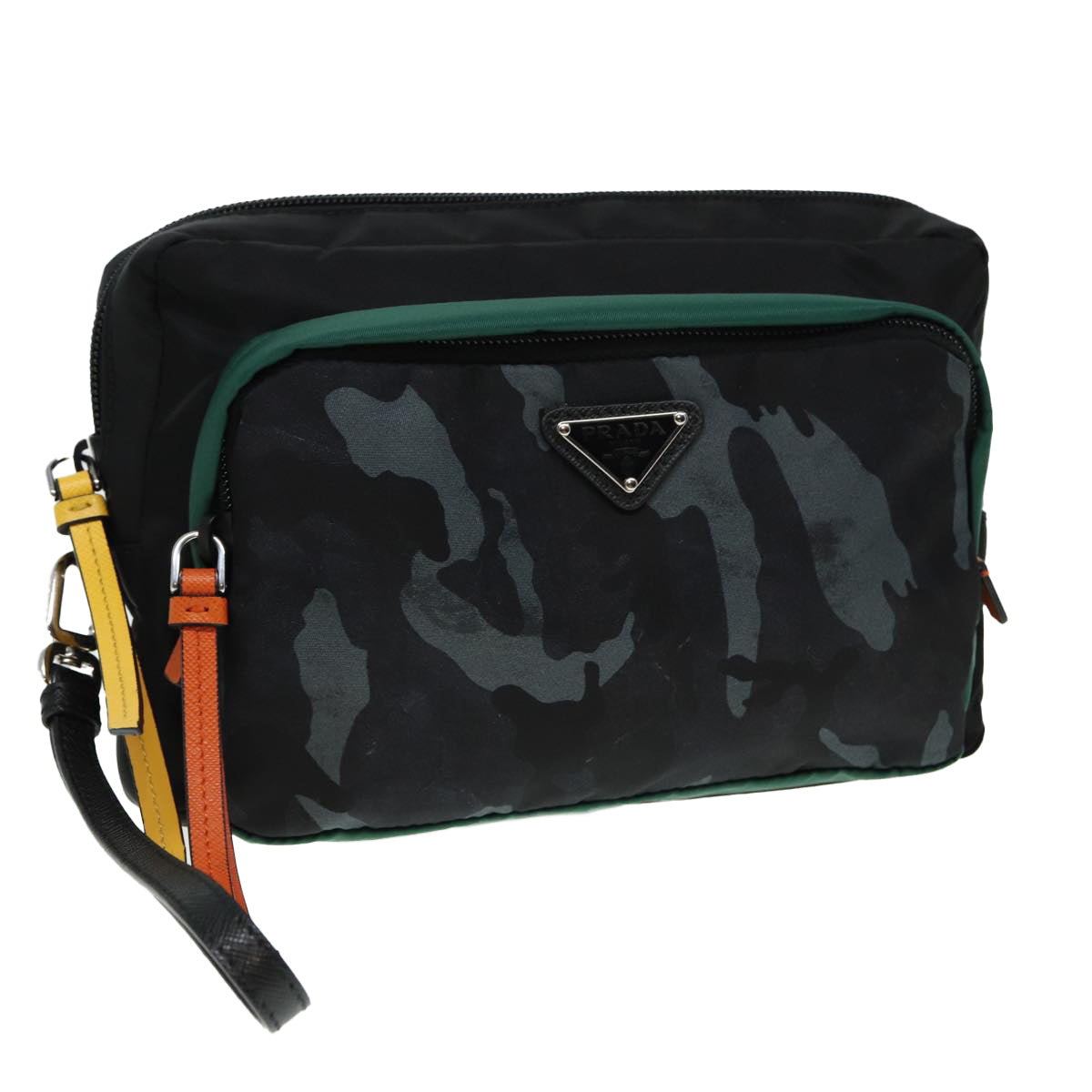 PRADA Clutch Bag Nylon Black Green Auth
