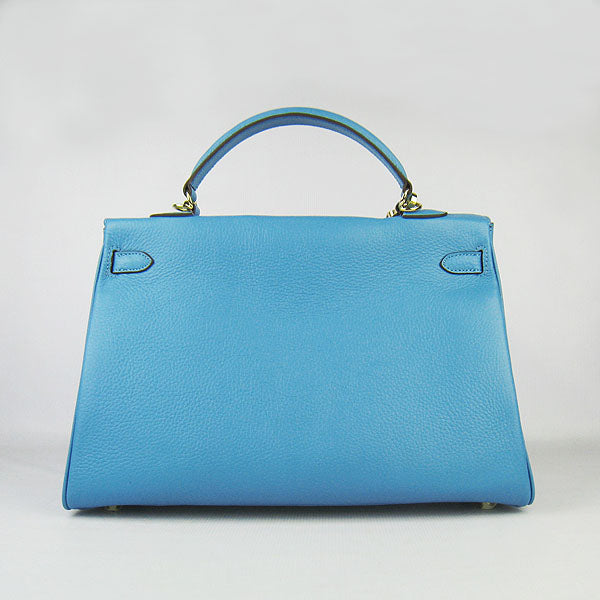 Luxury Hermes Kelly 35cm Togo Leather Handbag Light Blue/Golden