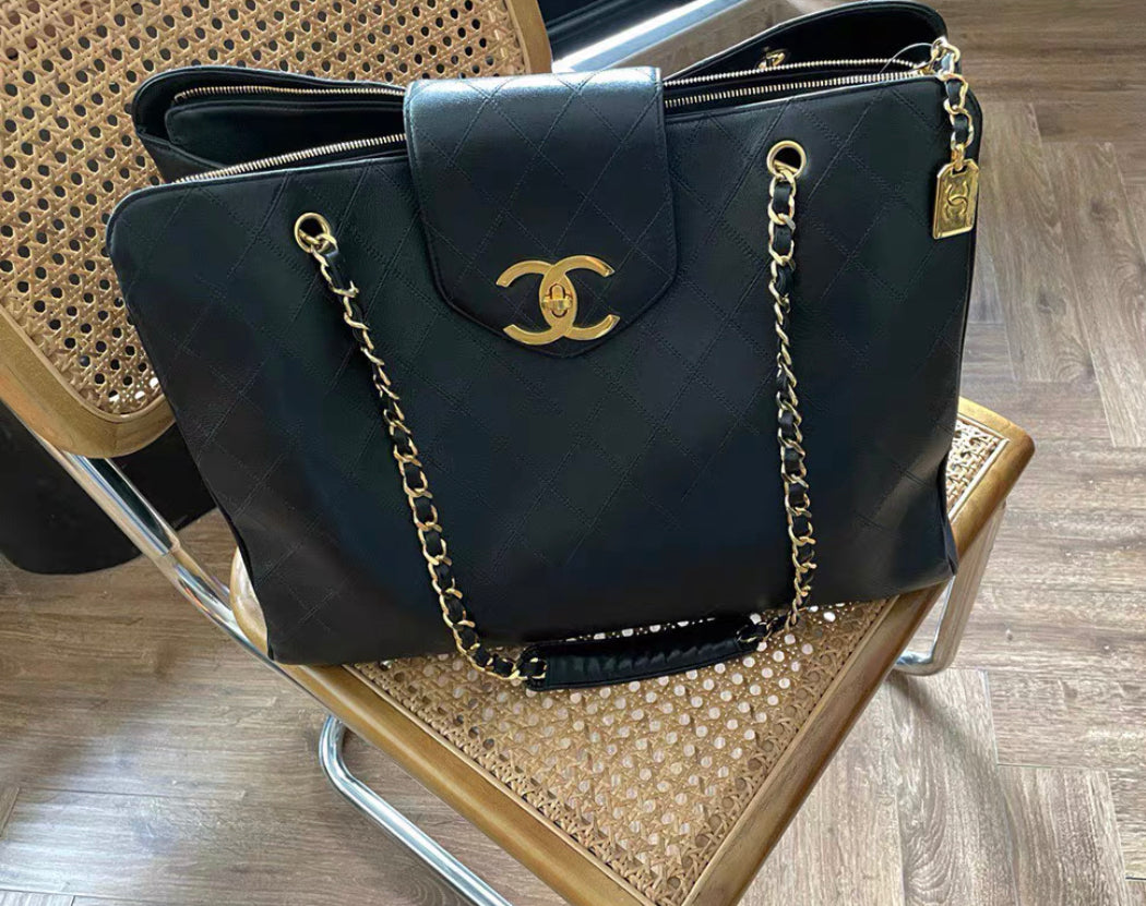 Chanel Quilted Shopper Lambskin Leather Bag