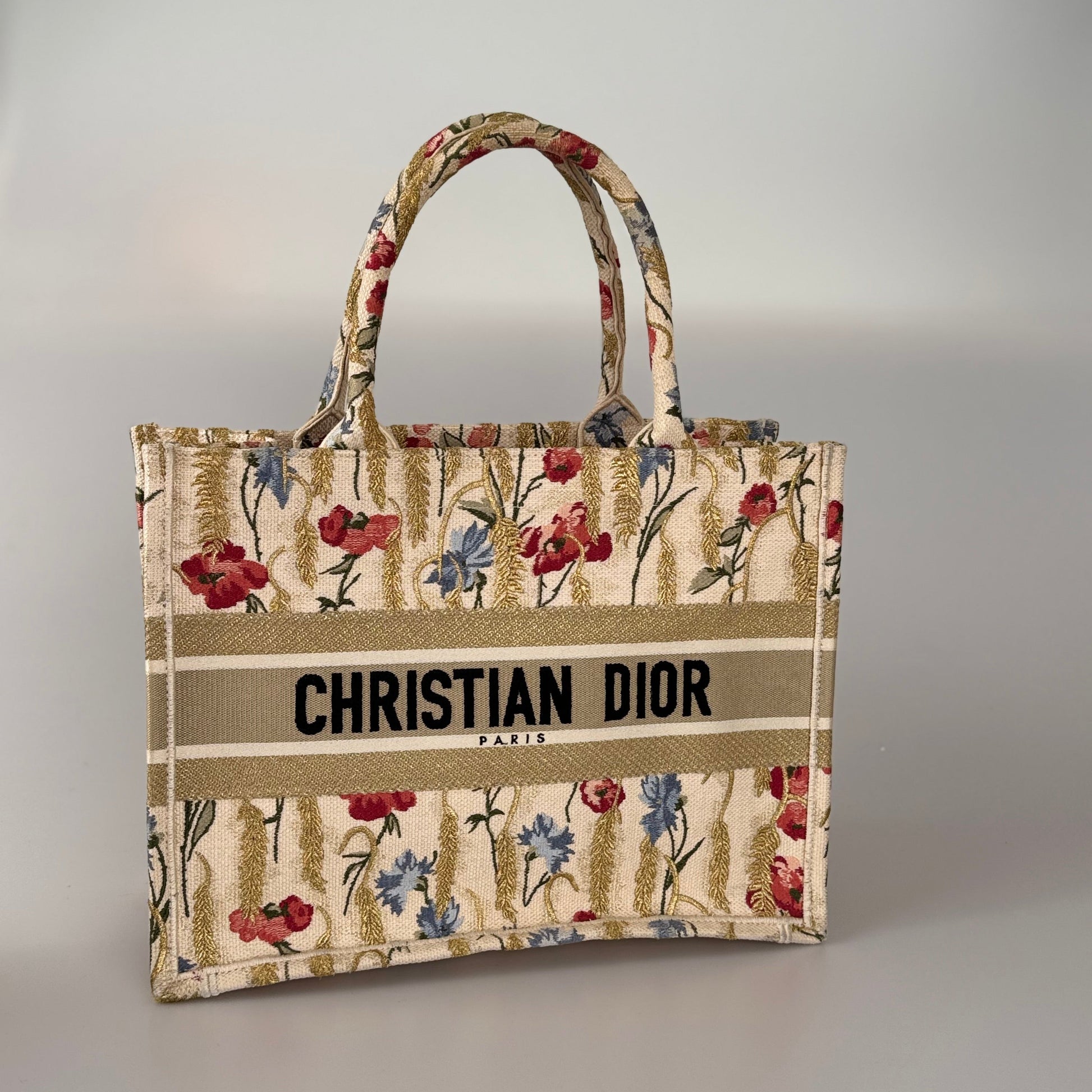 Christian Dior Beige Floral Embroidered Canvas Book Tote Medium