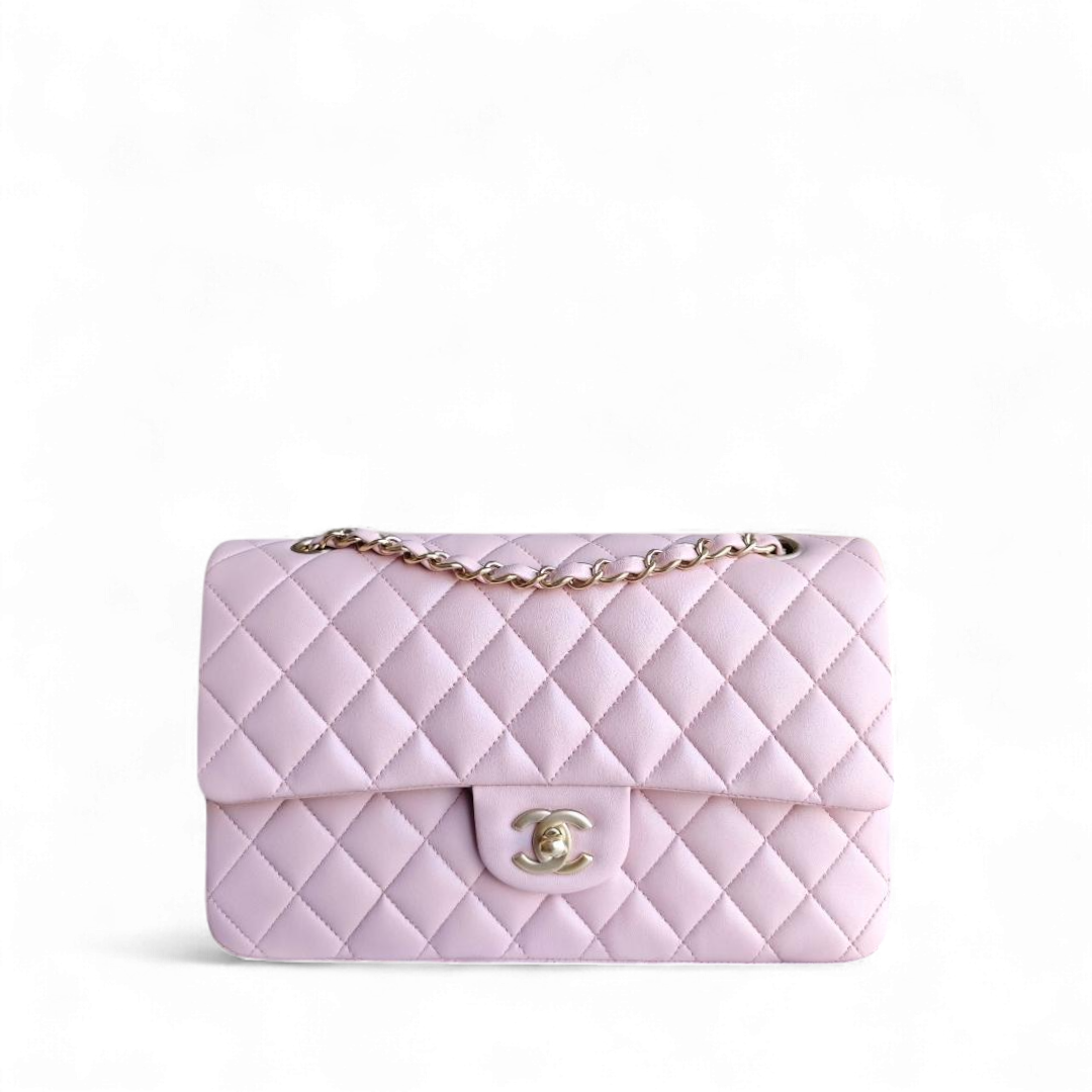 Chanel Classic Flap Medium - 25CM Quilted Lambskin Light Sakura Pink Gold Hardware