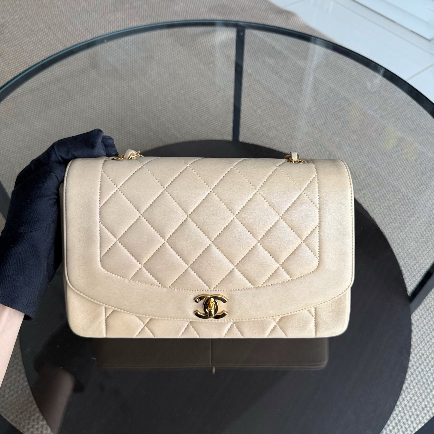Chanel Diana Medium - Quilted Lambskin Beige Gold Hardware Series 3