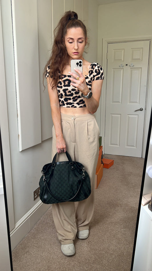 Gucci Monogram Nylon Leather Canvas Tote