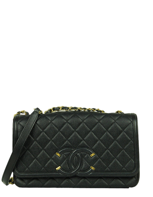 Chanel Black Caviar Medium CC Filigree Flap Crossbody Bag
