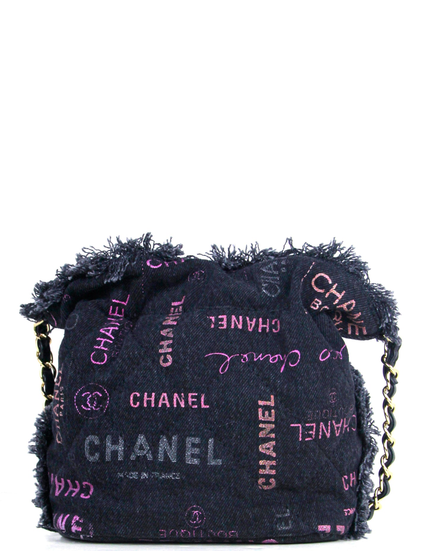 Chanel Black Logo Quilted Mood Mini Bucket Crossbody Bag