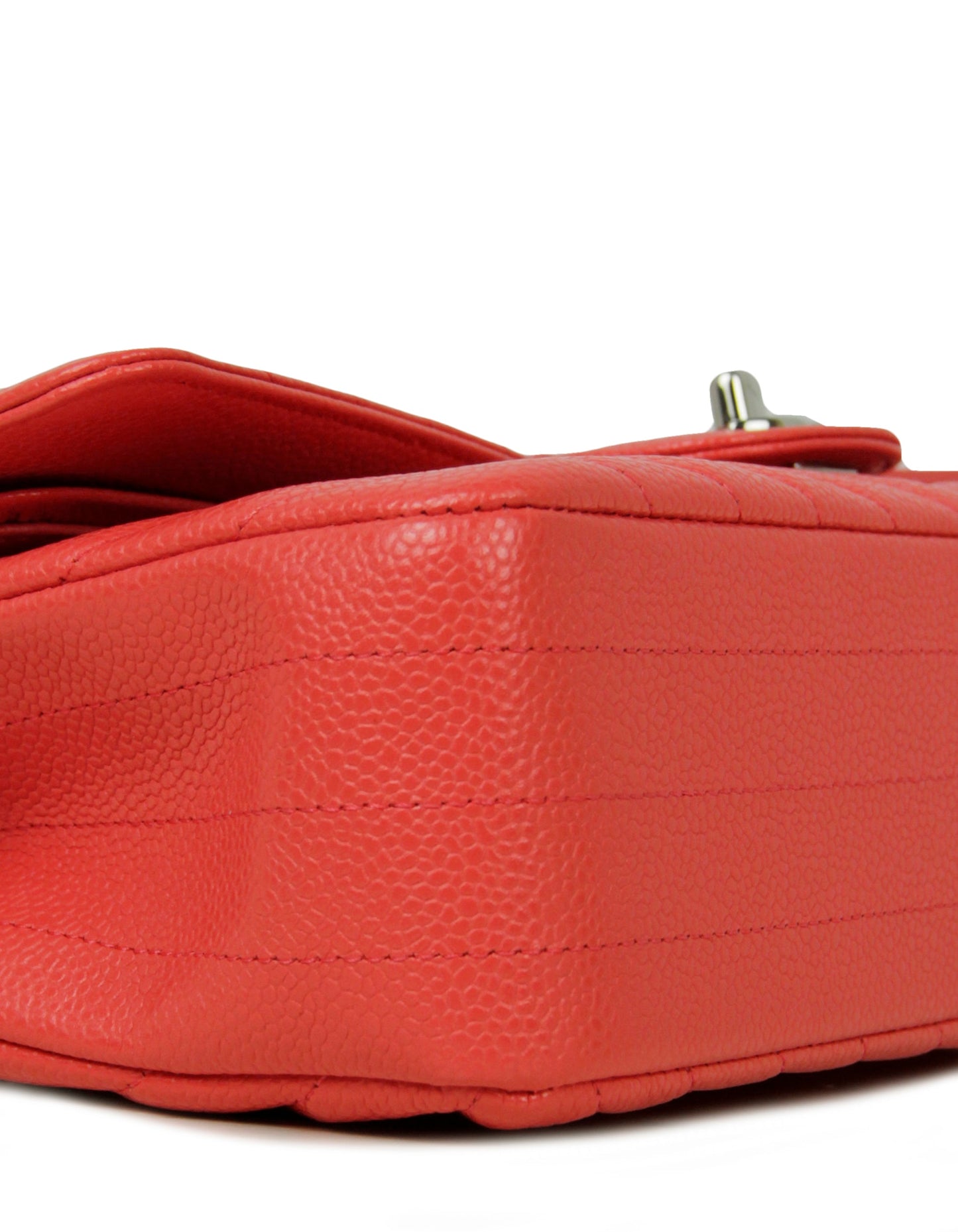 Chanel Coral Caviar Leather Chevron 10" Medium Double Flap Classic Bag