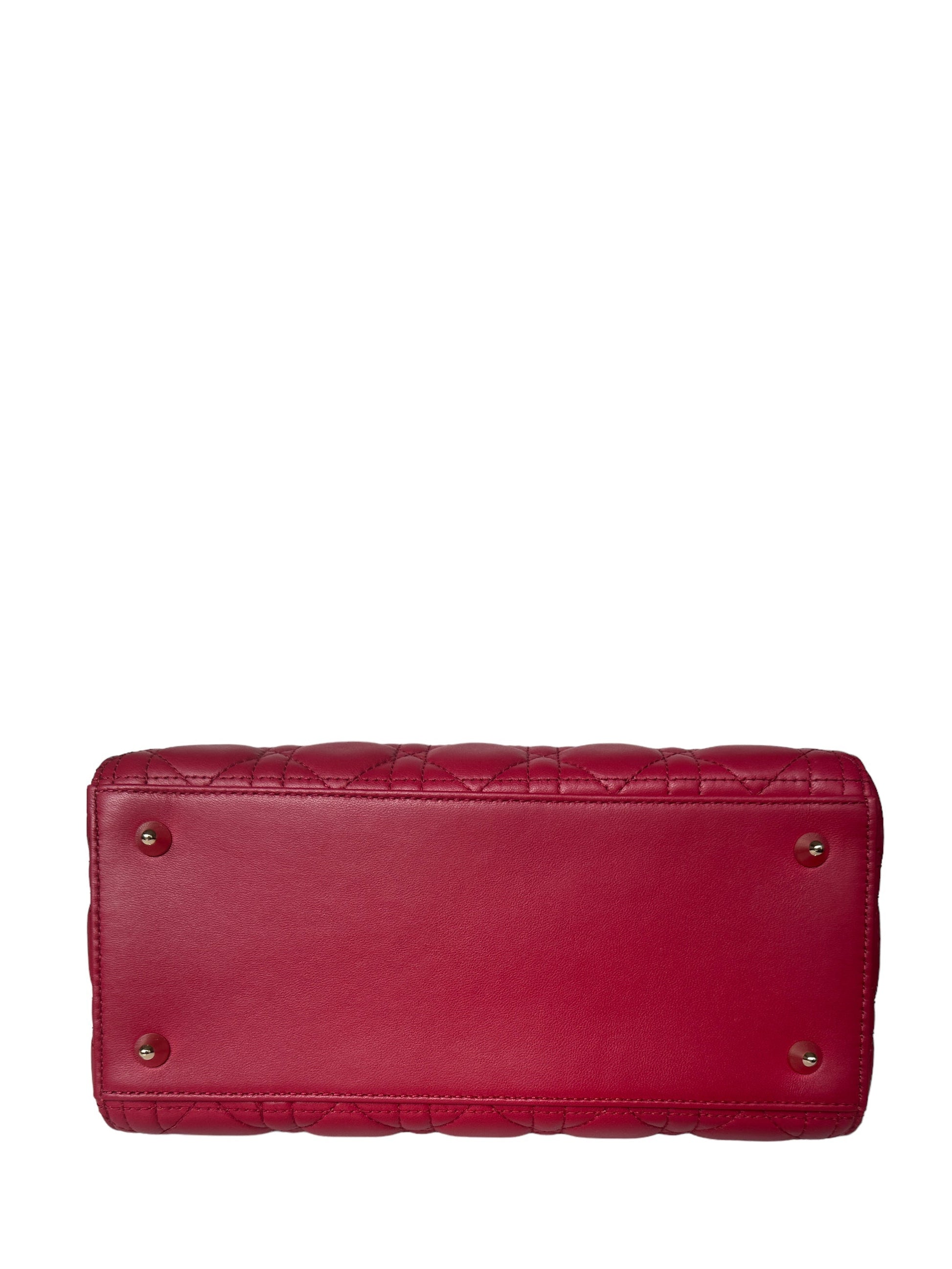Christian Dior Red Leather Cannage Quilted Medium Lady Dior Bag