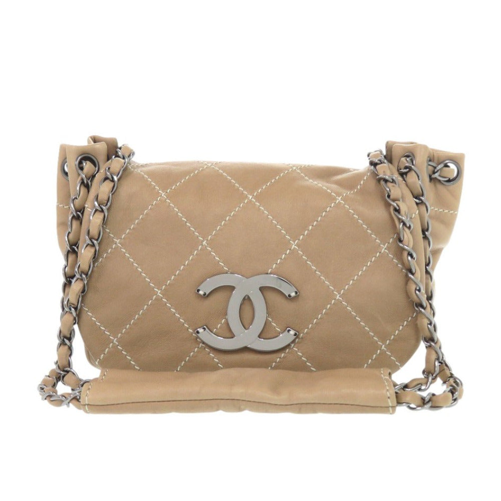 CHANEL Shoulder Bag lambskin beige Wild stitch COCO Mark Chain Shoulder Bag Women