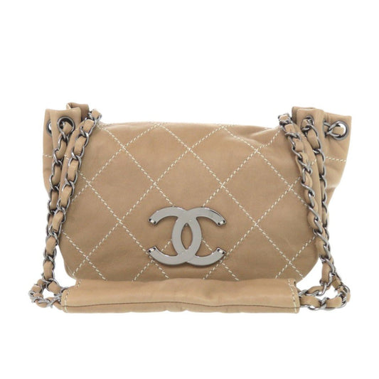 CHANEL Shoulder Bag lambskin beige Wild stitch COCO Mark Chain Shoulder Bag Women