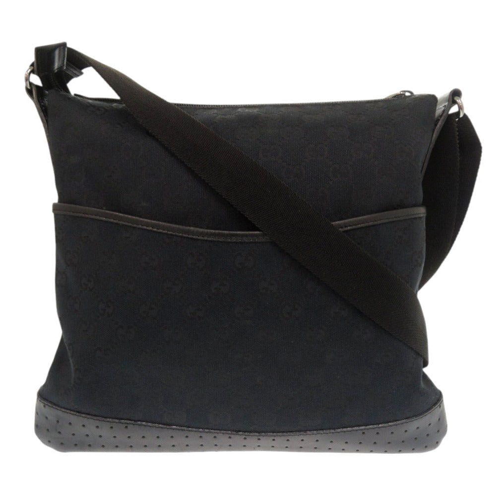 GUCCI Shoulder Bag 145857 GG canvas, leather black Women