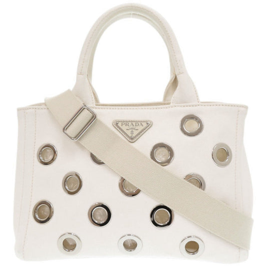 PRADA Tote Bag canvas white Canapa Punching