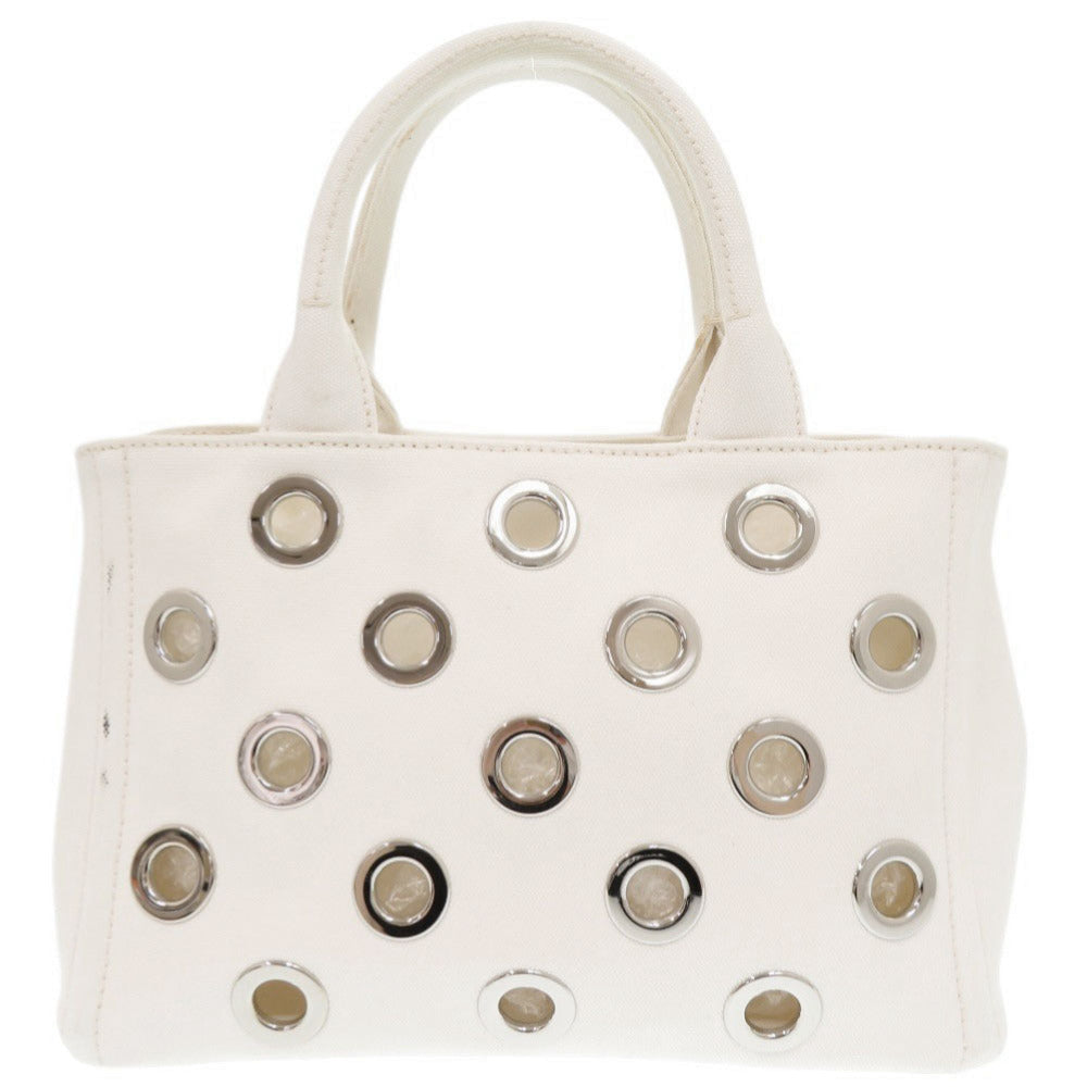 PRADA Tote Bag canvas white Canapa Punching