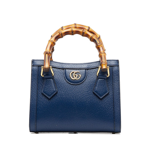 Gucci Bamboo Blue Leather Shoulder Bag