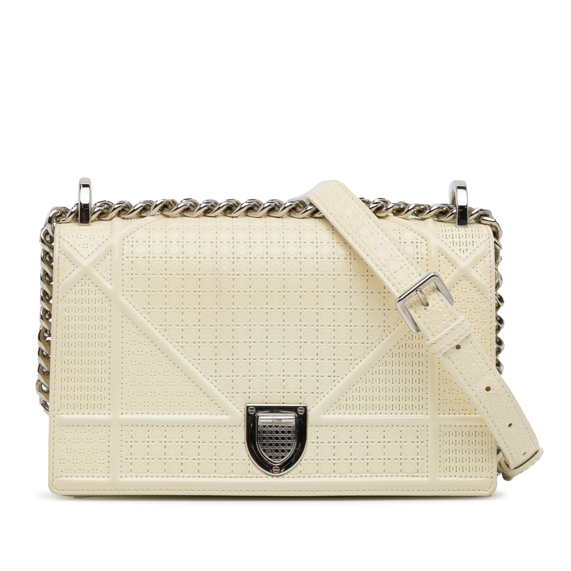 White Dior Medium Patent Diorama Crossbody Bag