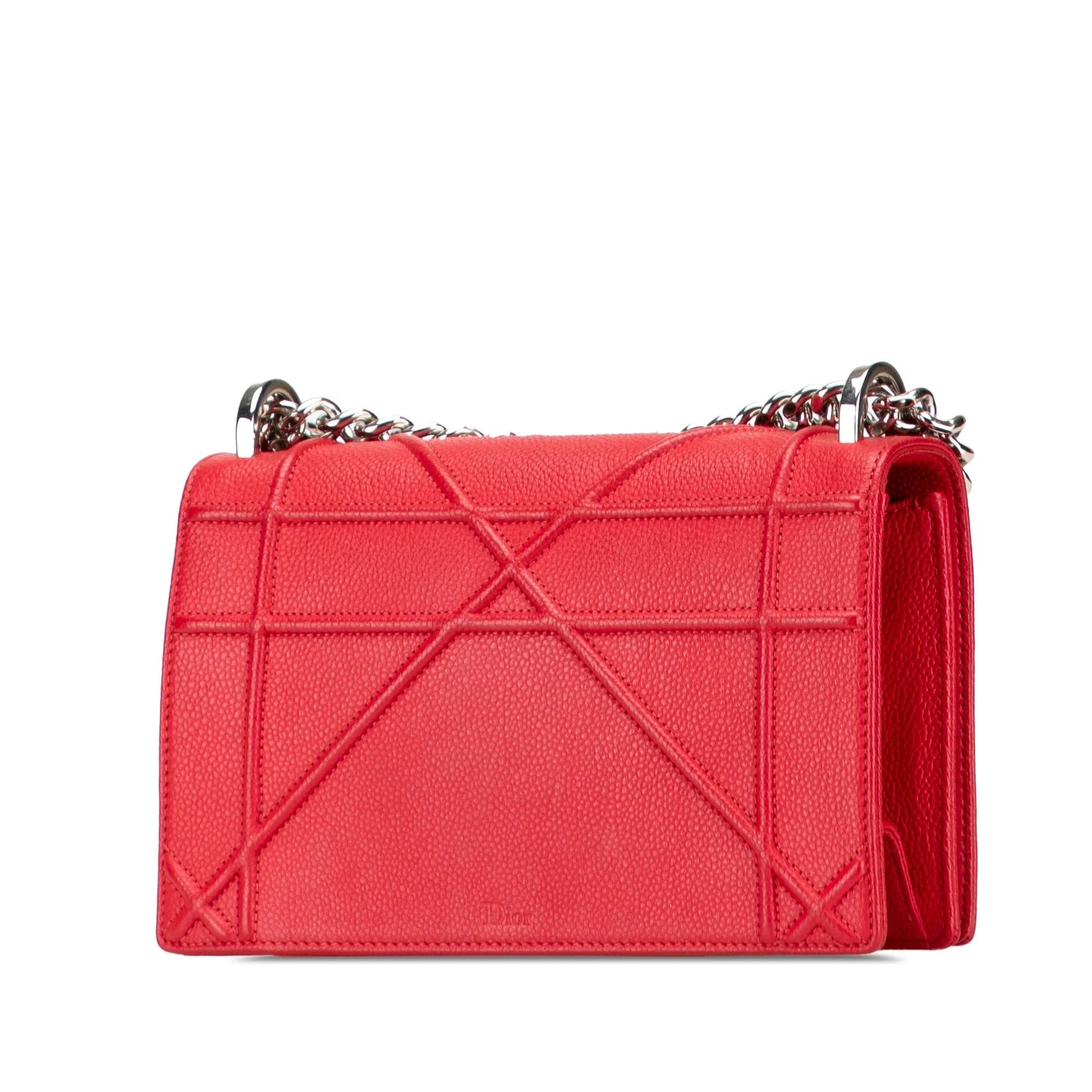 Red Dior Small Grained Calfskin Diorama Flap Crossbody Bag