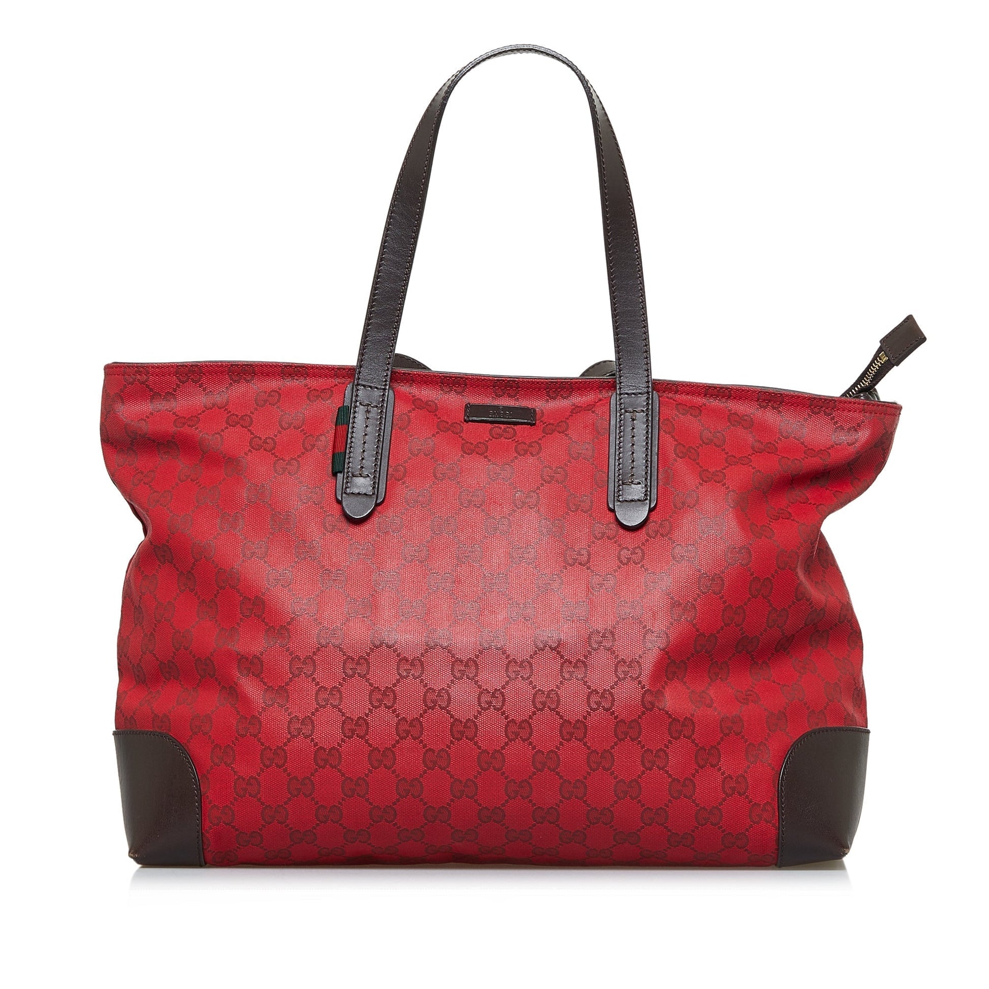 Gucci Red Leather Canvas Tote Style 4