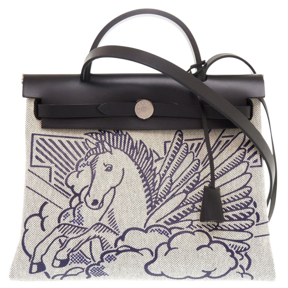 HERMES Handbag Toile H, Vash Hunter Blue indigo Herbag Zip 31 PM Pegasus Pop Women