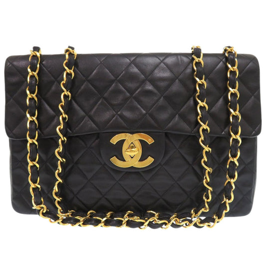 CHANEL Shoulder Bag lambskin black Deca Matelasse 34 COCO Mark Women