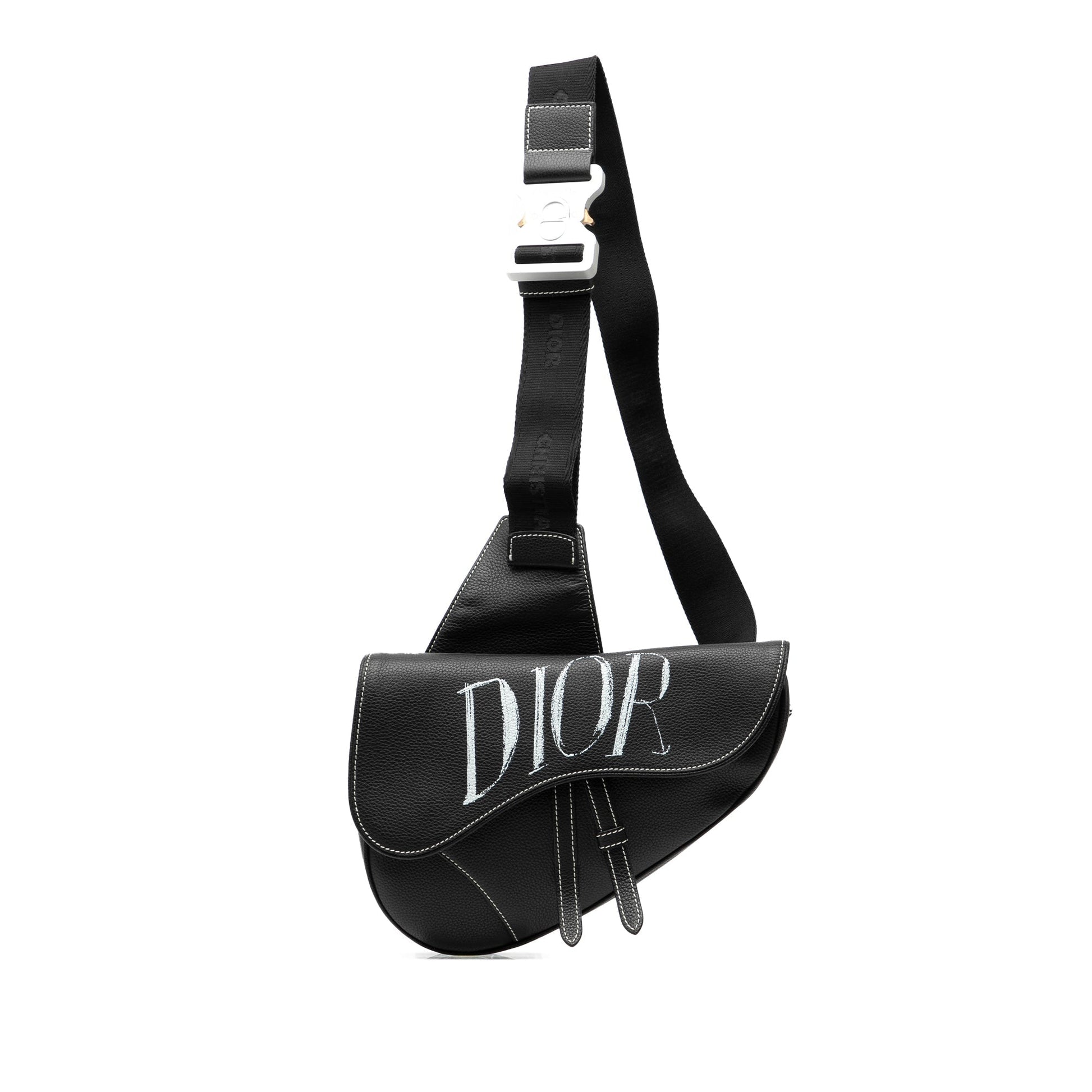 Black Dior Alex Foxton Grained Calfskin Saddle Bag