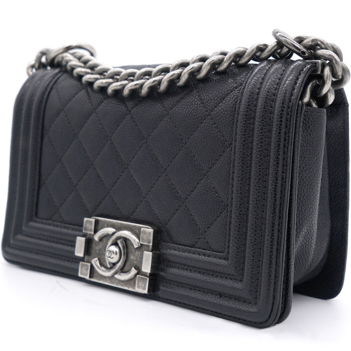 Chanel Black Quilted Caviar Leather Small Boy Flap Bag