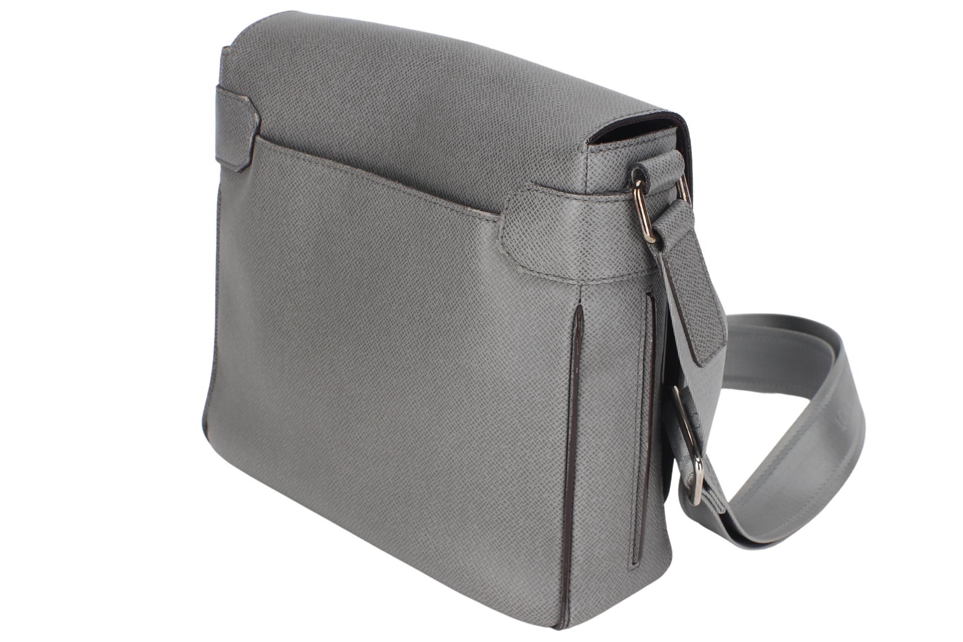LOUIS VUITTON ROMAN GREY LEATHER MESSENGER BAG SILVER HARDWARE WITH DUST COVER