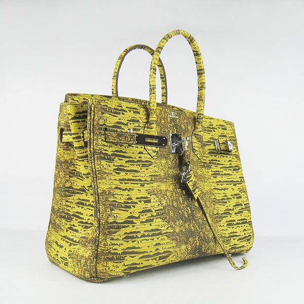 Luxury Hermes Birkin 35cm Lizard Pattern Handbag 6089 Yellow/Silver