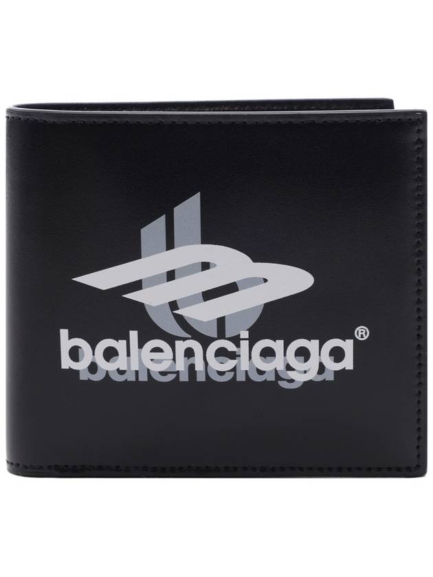 Luxury Balenciaga Trending 2026 Logo Print Leather Half Wallet Black