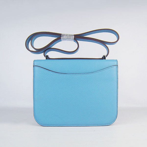 Luxury Hermes Constance Cowskin Leather Bag light blue silver