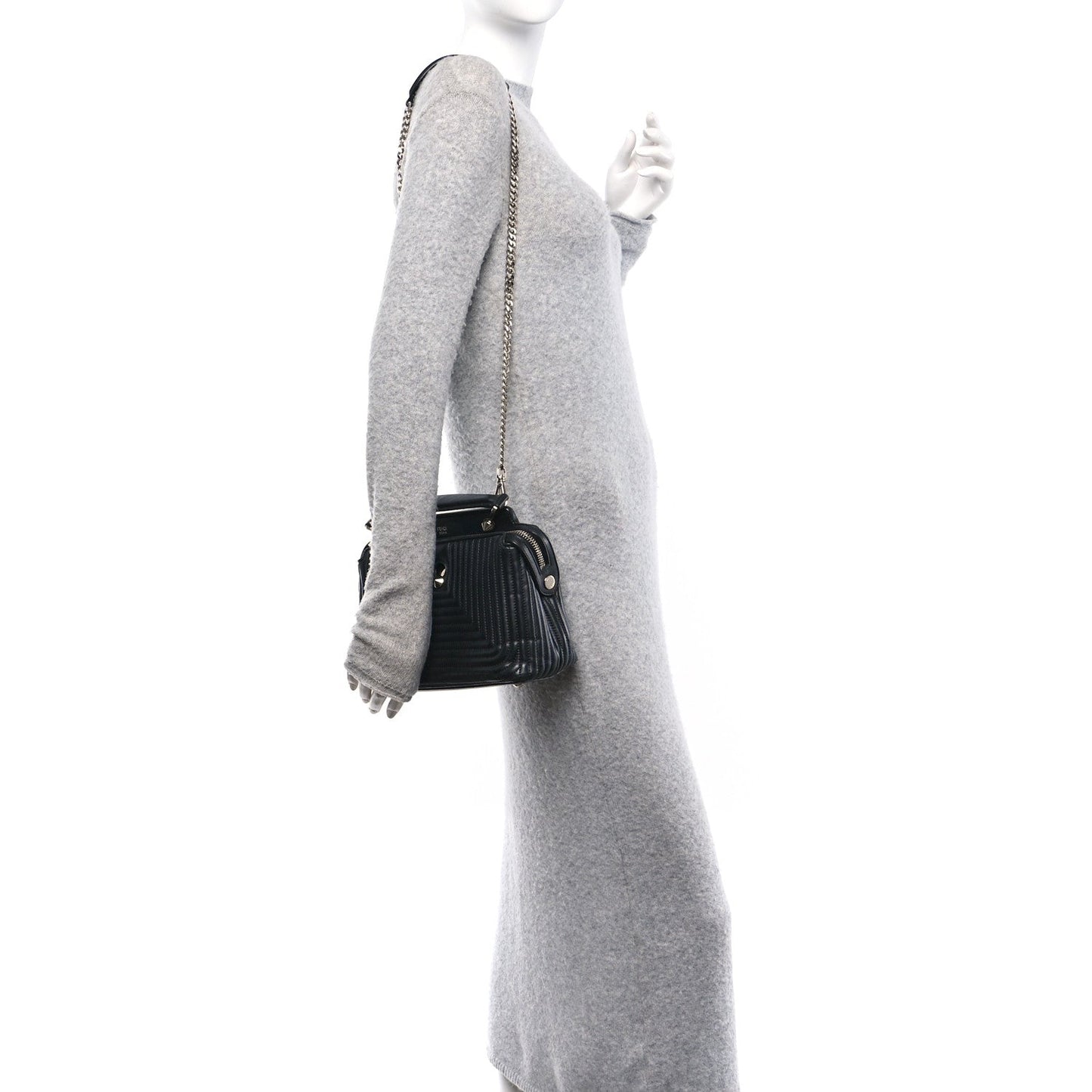 Fendi Shiny Nappa Trapuntata Chain Small DotCom Chain Satchel Black