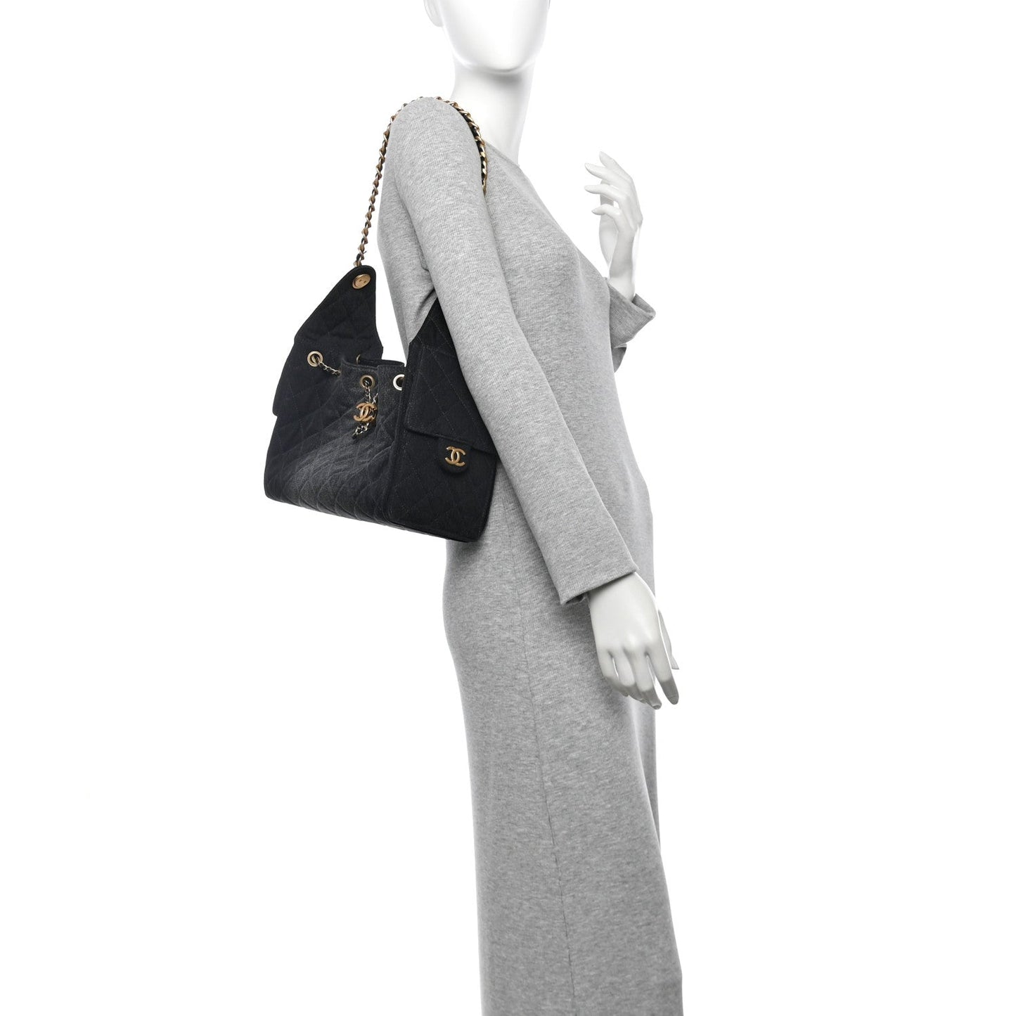 Washed Quilted Small Chanel 25 Handbag Black