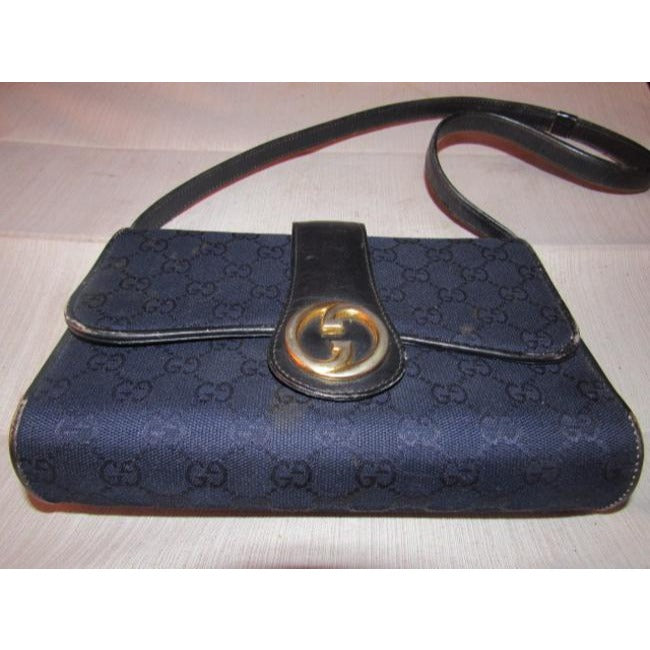 Gucci Envelope Leather Canvas Shoulder Bag
