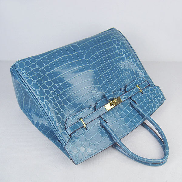 Luxury Hermes Birkin 6089 Crocodile Blue Bag
