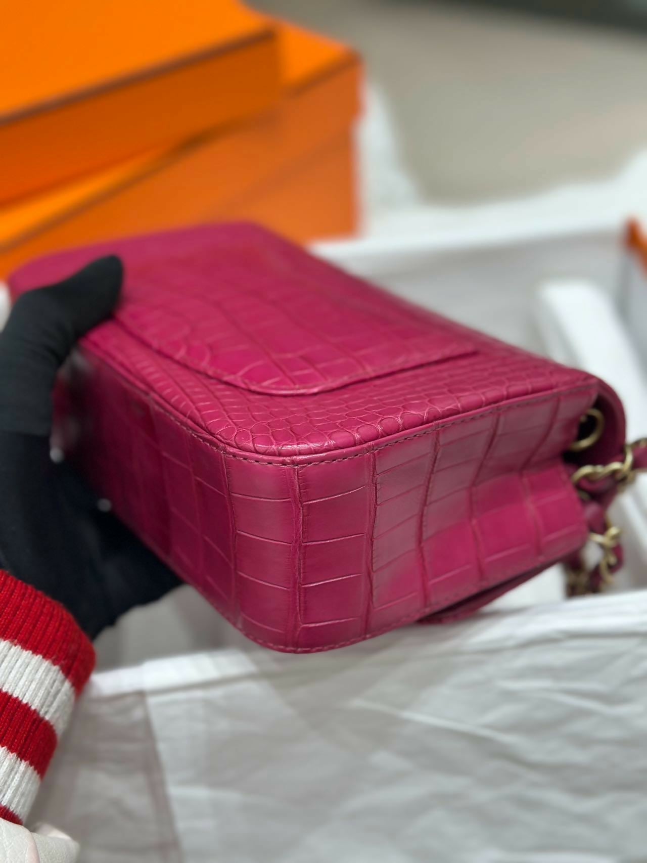 Chanel Pink Matte Alligator Big Mini Flap Bag