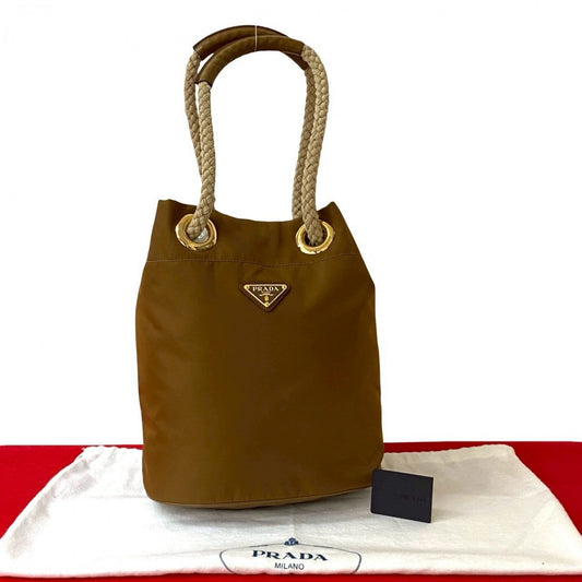 PRADA Shoulder Bag leather Brown Marina Small Re-Nylon