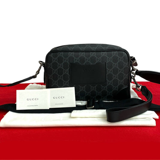 GUCCI Shoulder Bag leather black GG Emblem Small Cross Sling Bag