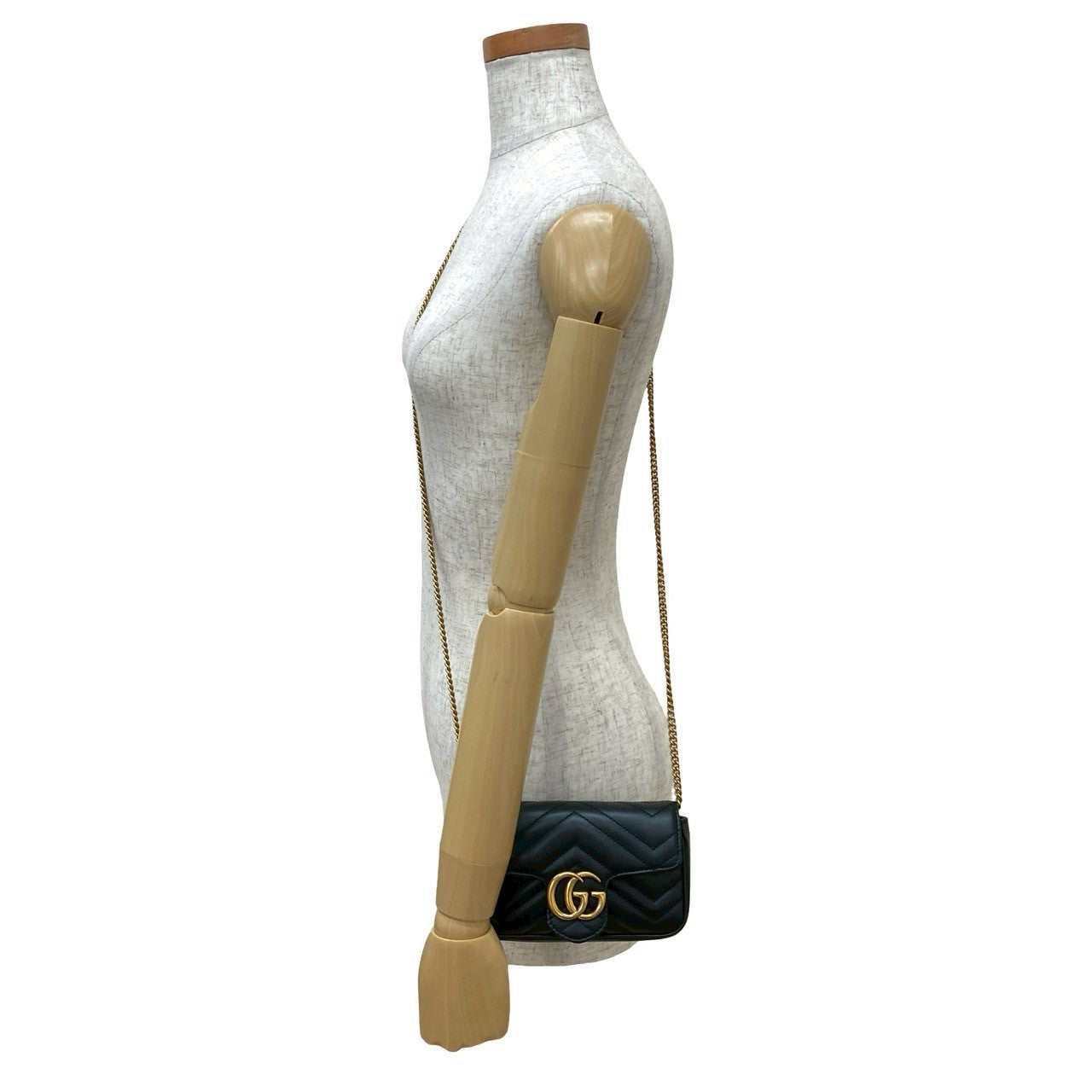 GUCCI Shoulder Bag leather black GG Marmont quilted small bag