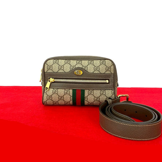 GUCCI Sling bag leather Brown GG Supreme Ophidia waist pouch