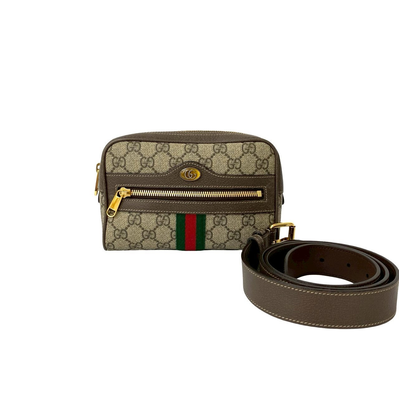 GUCCI Sling bag leather Brown GG Supreme Ophidia waist pouch