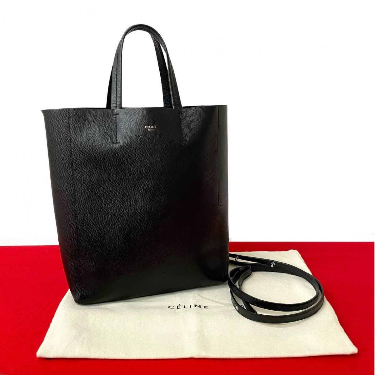 CELINE Shoulder Bag leather black Bar Tikal Kaba Small