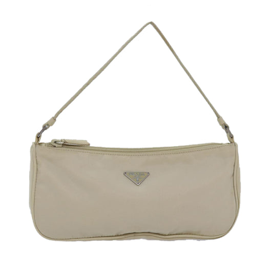 PRADA Nylon Hand Bag Cream Auth