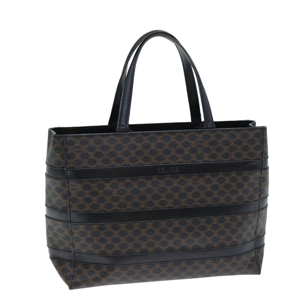 Luxury CELINE Macadam Canvas Hand Bag Black Brown 80079