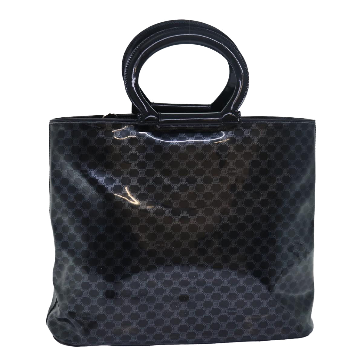 Luxury CELINE Macadam Canvas Hand Bag Enamel Black 80085