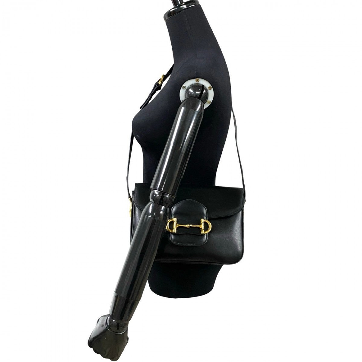 CELINE Shoulder Bag leather black Horsebit Metal Women