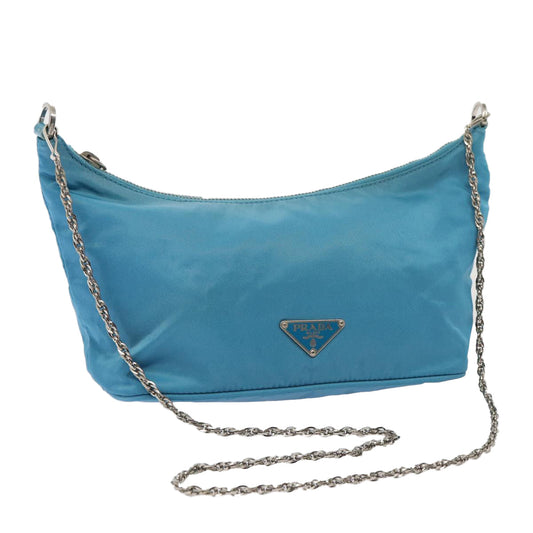 PRADA Chain Shoulder Bag Nylon Light Blue Auth
