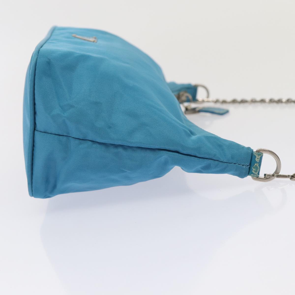 PRADA Chain Shoulder Bag Nylon Light Blue Auth