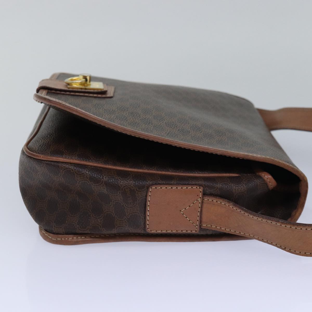 Luxury CELINE Macadam Canvas Shoulder Bag PVC Leather Beige 80231
