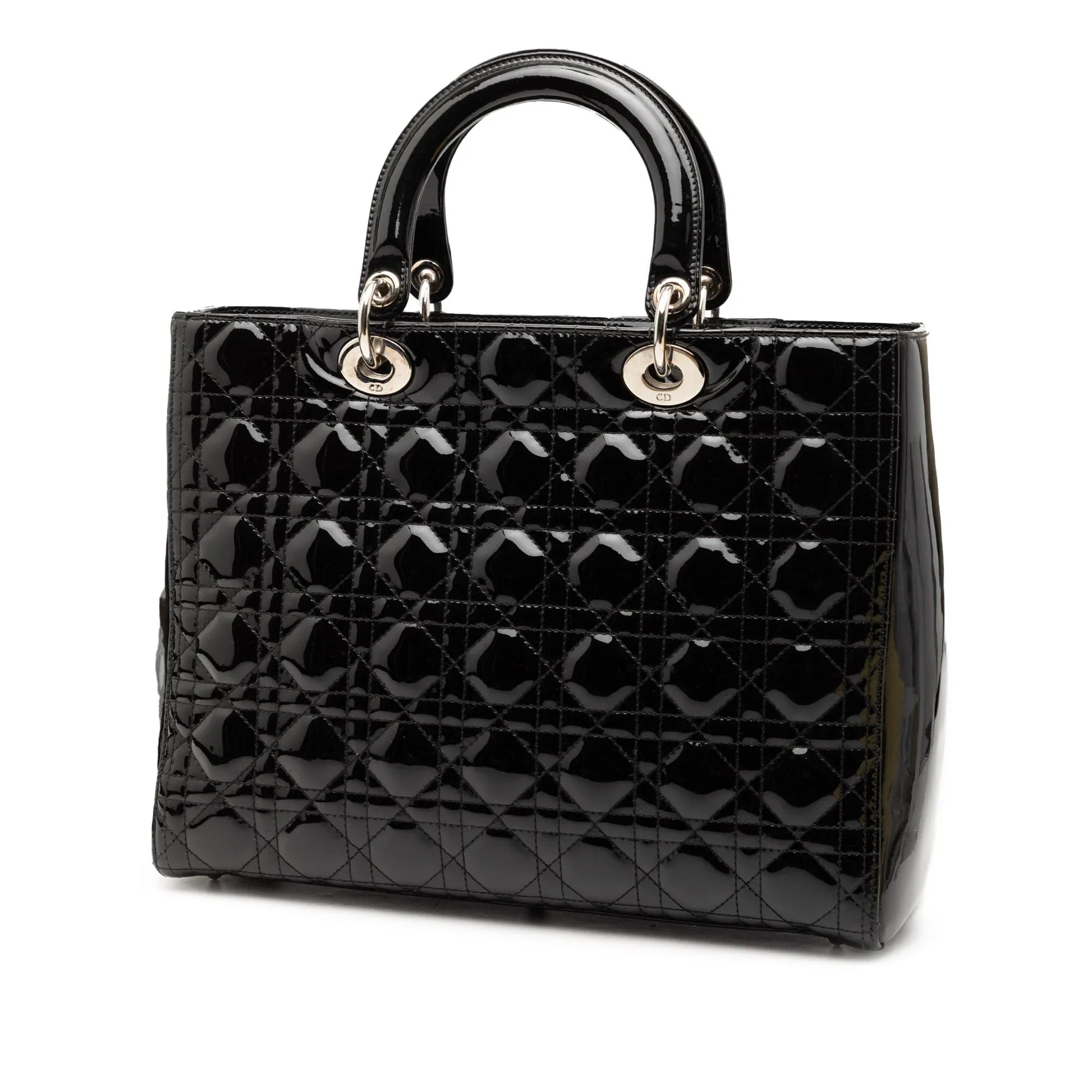 Black Dior Large Patent Cannage Lady Dior Satchel