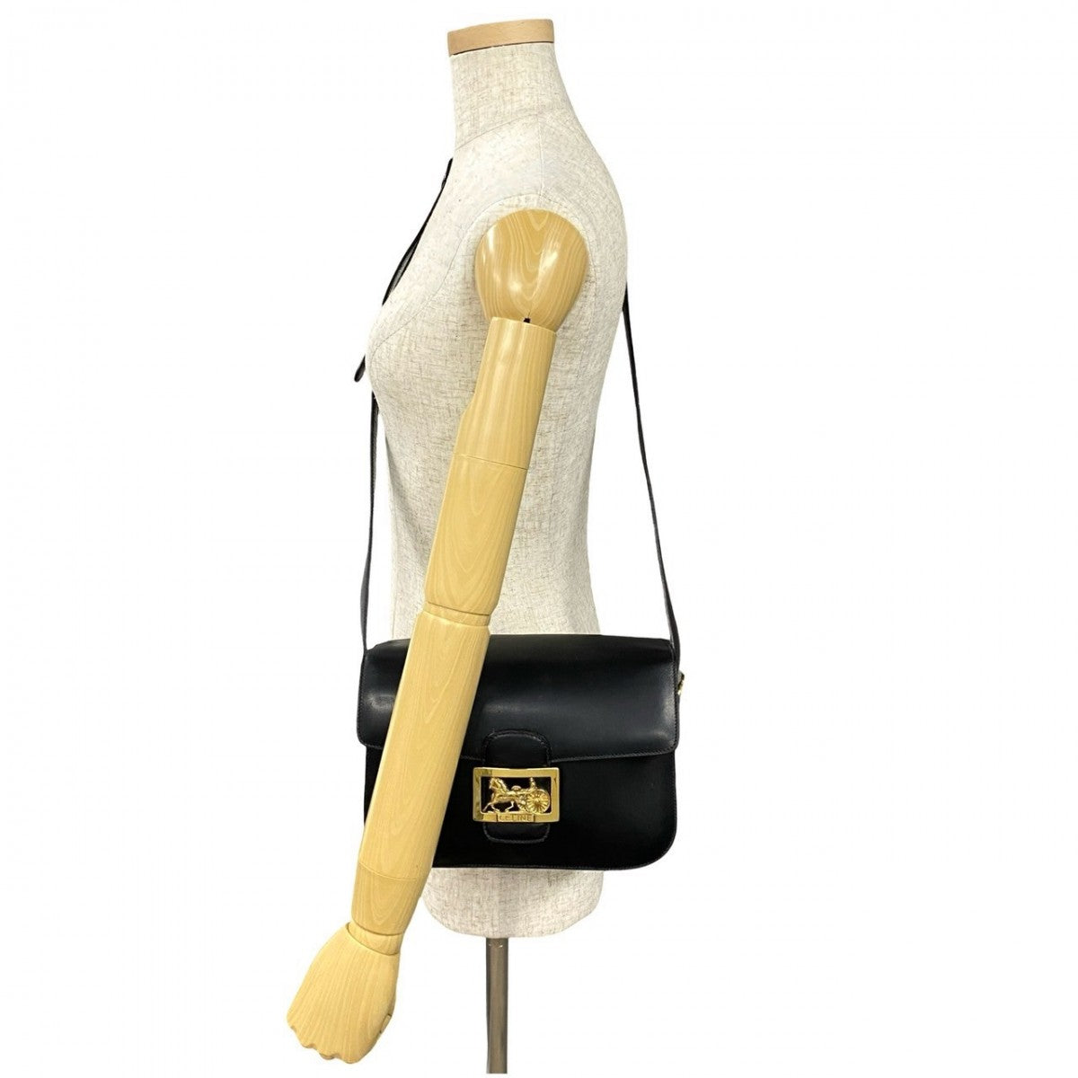 CELINE Shoulder Bag leather black Carriage Metal Women
