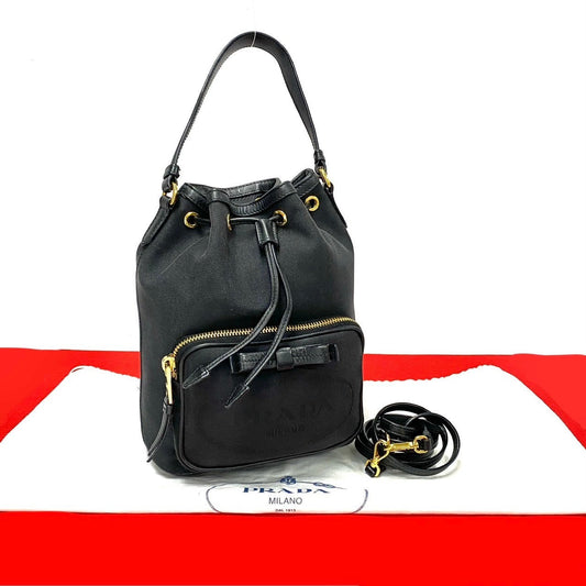 PRADA Shoulder Bag leather black duet