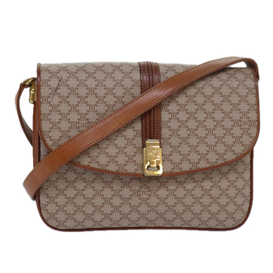 Luxury CELINE Macadam Canvas Shoulder Bag Beige 80570
